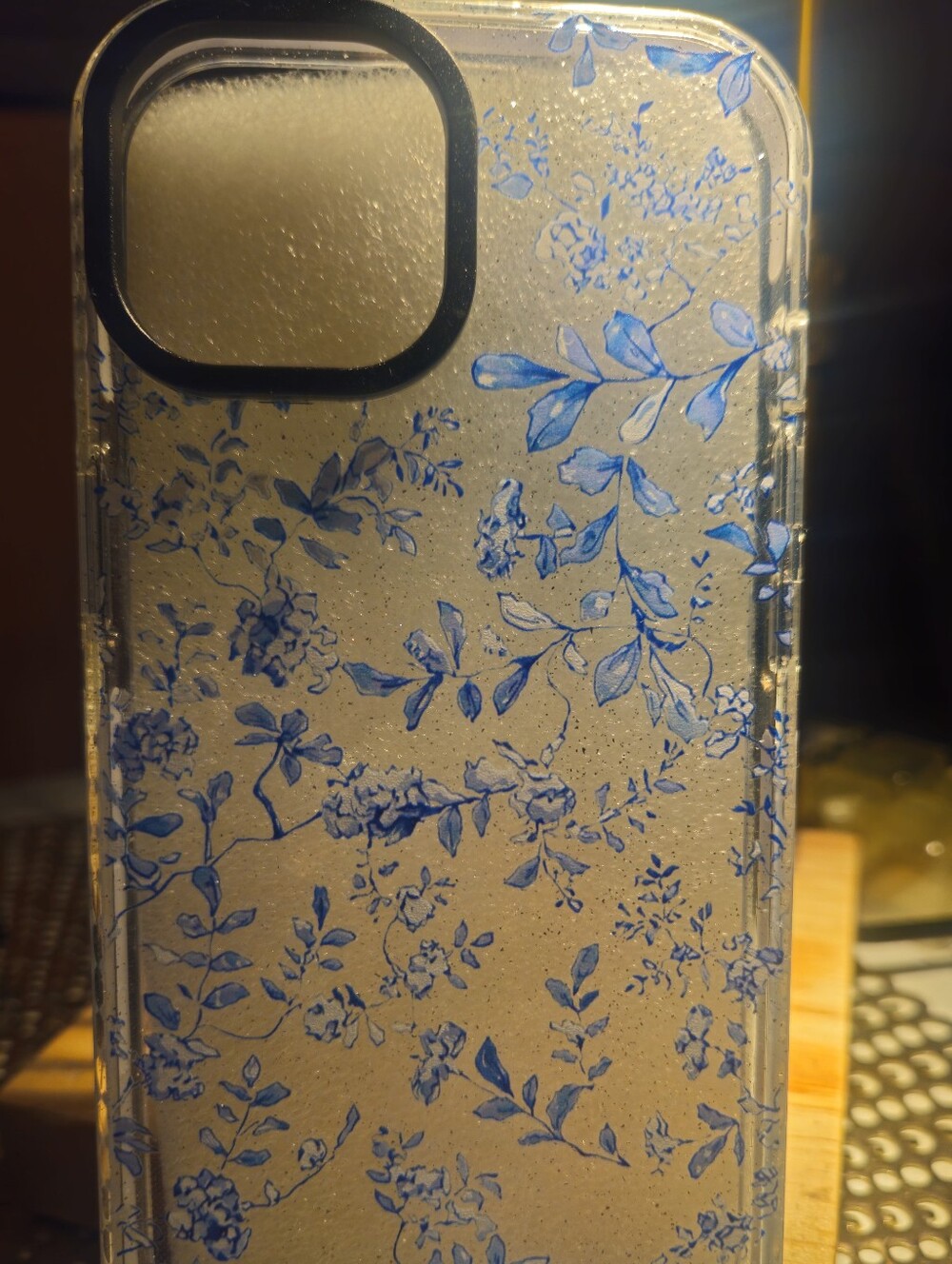 I PHONE 15 Clear Floral Phone Case  Blue Print - Protective Transparent Cover